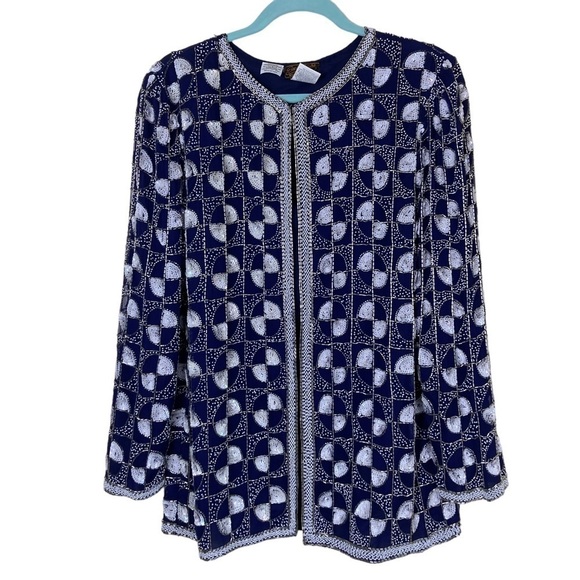 Vintage 80s Eves Allure Silk Sequined Party Blazer Dress Jacket Elegant Sz M - Picture 1 of 15